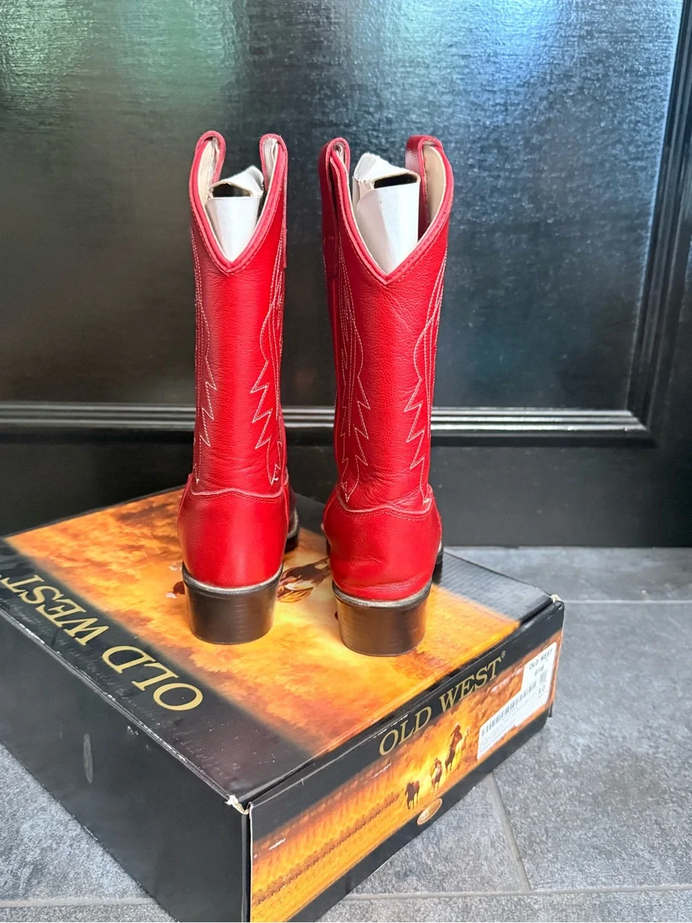 Old West Kids Red Leather Western Cowboy Boots Girls Size 3 EUC w/ Box